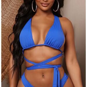 Fashion Nova Royal Blue Bikini Wrap Tie Top Size M NWT